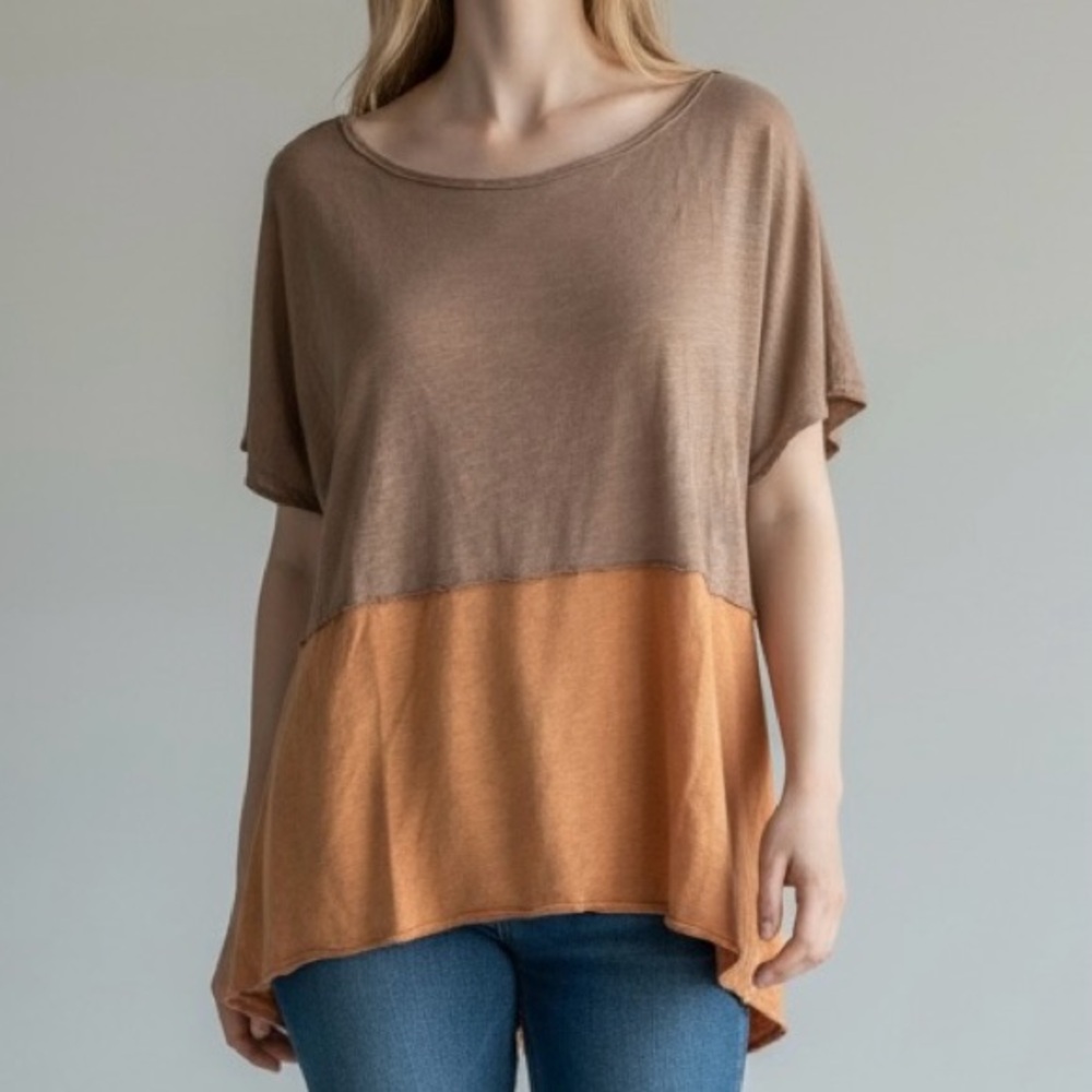 We The Free Brown and Tan Short Sleeve Top